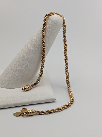 Specialty 14k Gold Beverly Hills Two-Tone Silk Rope Bracelet. 14k Gold Twist Bracelet 7"