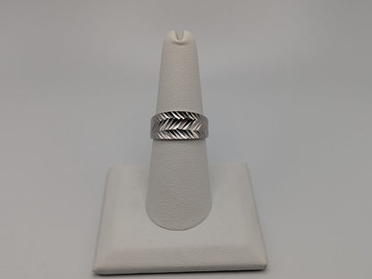 White Gold 10k Diamond Cut ZigZag Flat Tapered Band 9mm Textured Wedding Cigar Ring