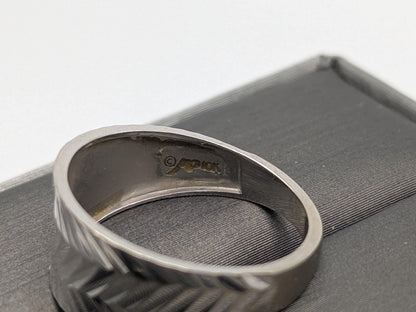 White Gold 10k Diamond Cut ZigZag Flat Tapered Band 9mm Textured Wedding Cigar Ring