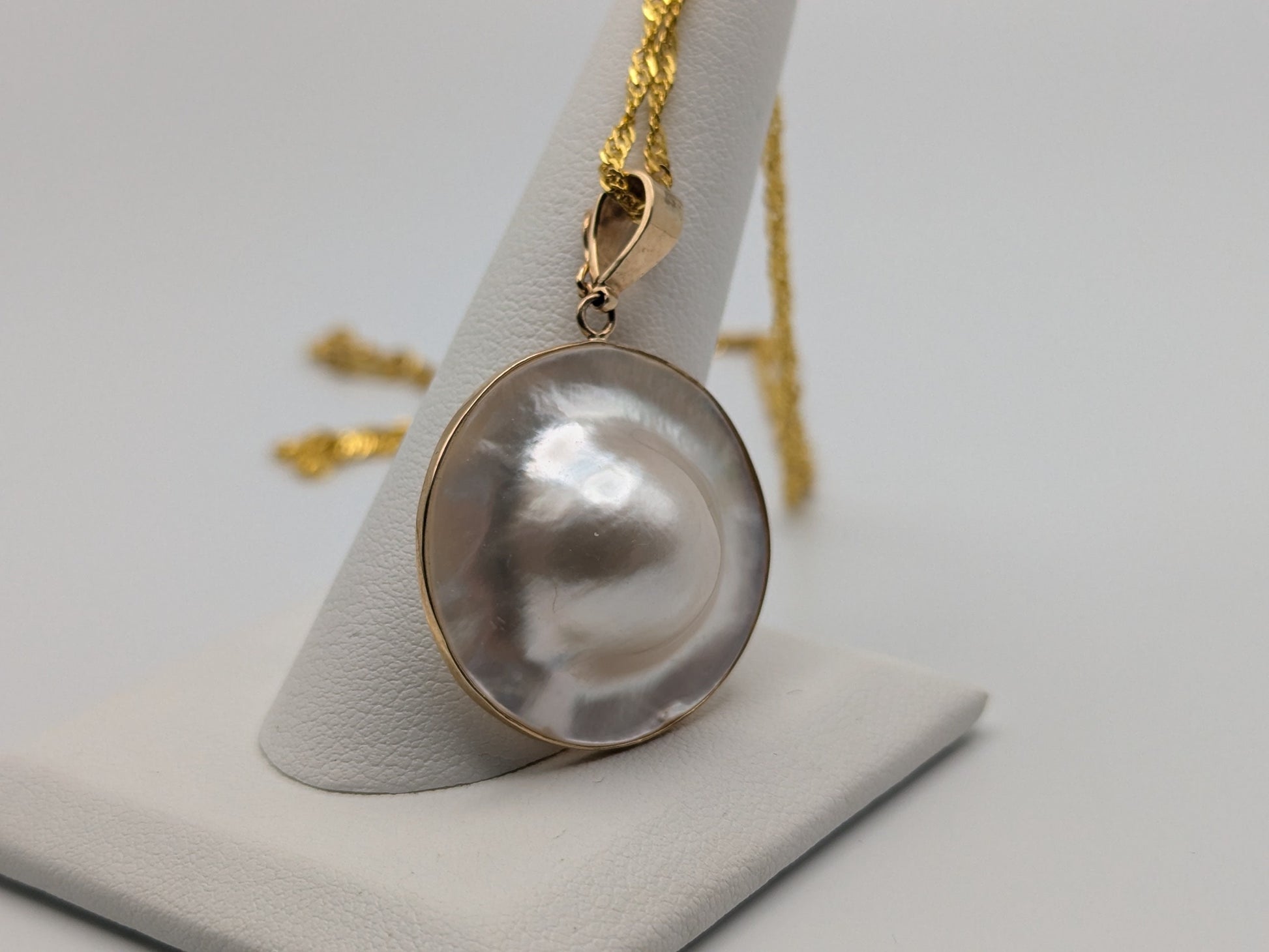 14k Yellow Gold Ross Simon Mabe Blister Pearl Pendant Necklace + Complimentary 18k GF 18" Chain