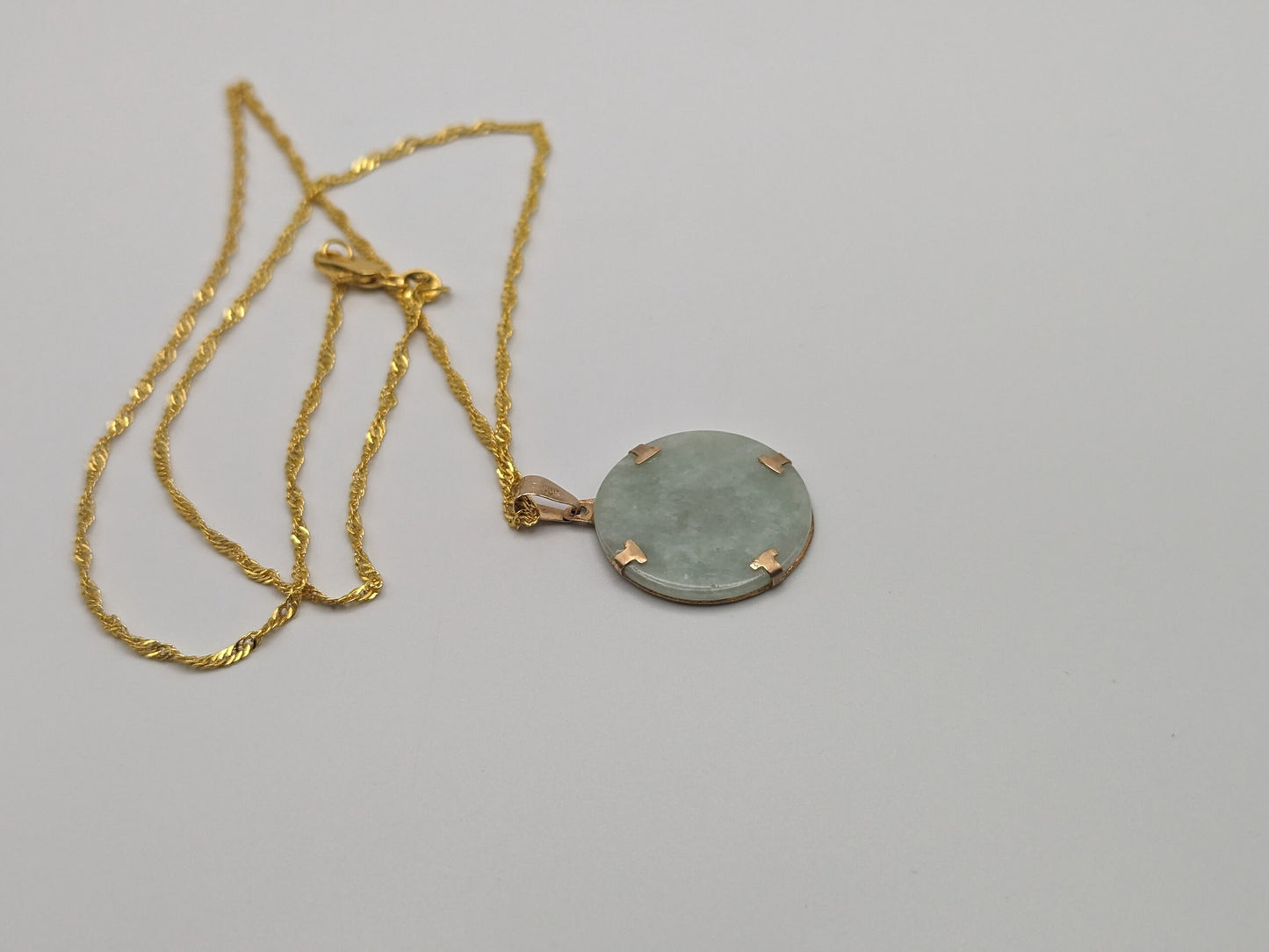 14k Gold Greek Key Jade Fu Symbol Luck Blessings Circle Pendant w/Complim GF 18k Chain 18"