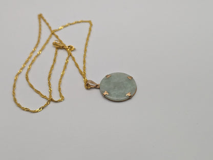 14k Gold Greek Key Jade Fu Symbol Luck Blessings Circle Pendant w/Complim GF 18k Chain 18"
