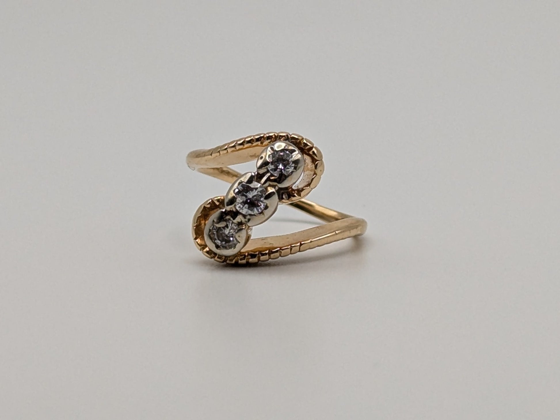 14k Yellow Gold Triple .3ct Diamond Ring. 14k Bypass Setting Diamond Band. Engagement Ring.