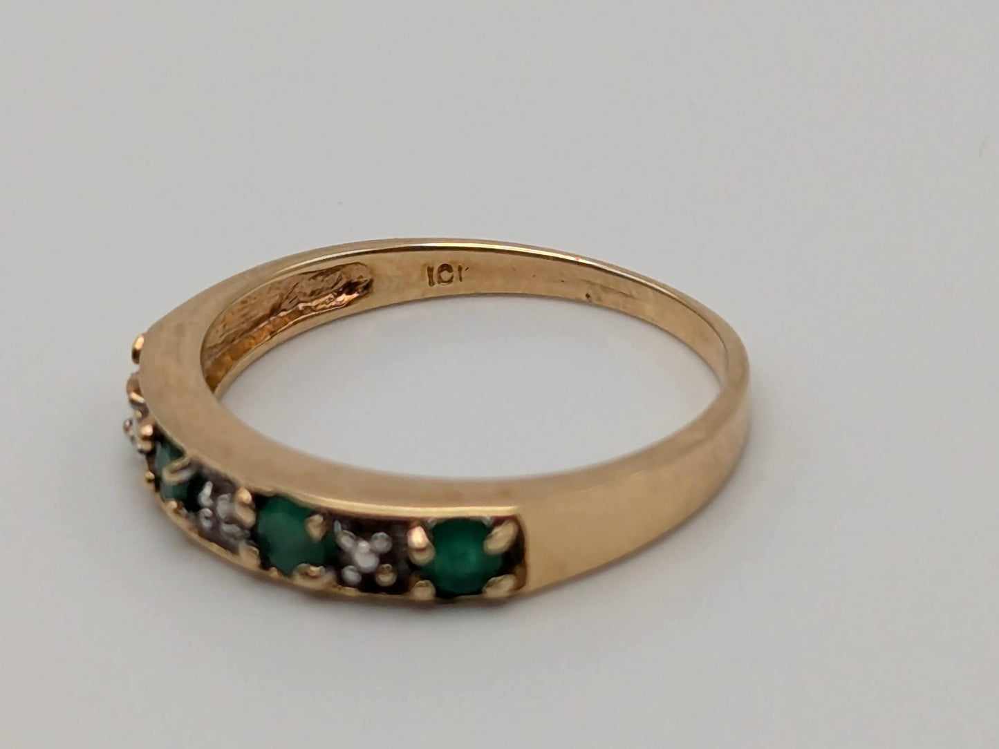 10k Yellow Gold Green Emerald and Diamond Channel Setting Ring. Wedding Ring.Promise Band