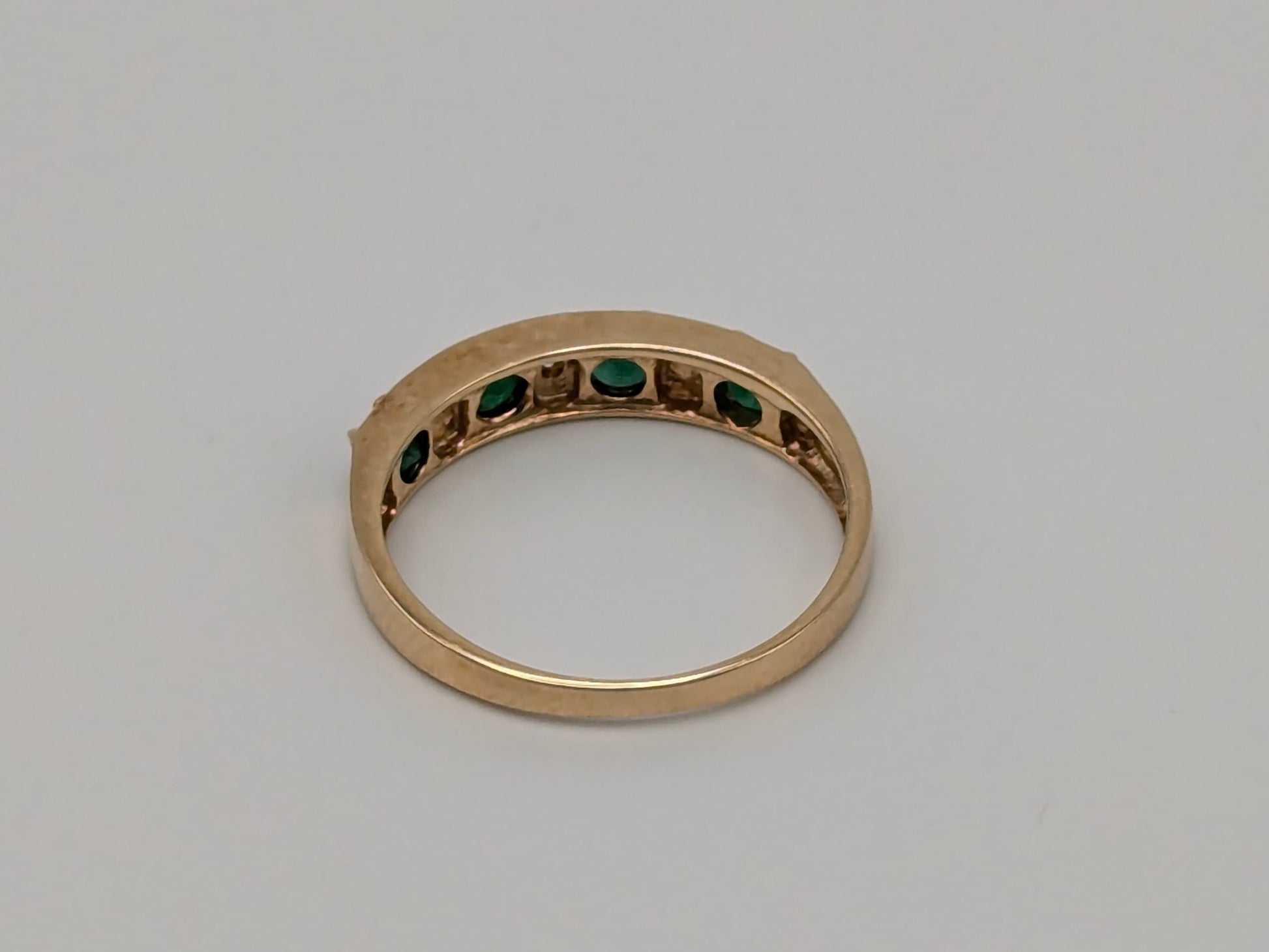 10k Yellow Gold Green Emerald and Diamond Channel Setting Ring. Wedding Ring.Promise Band