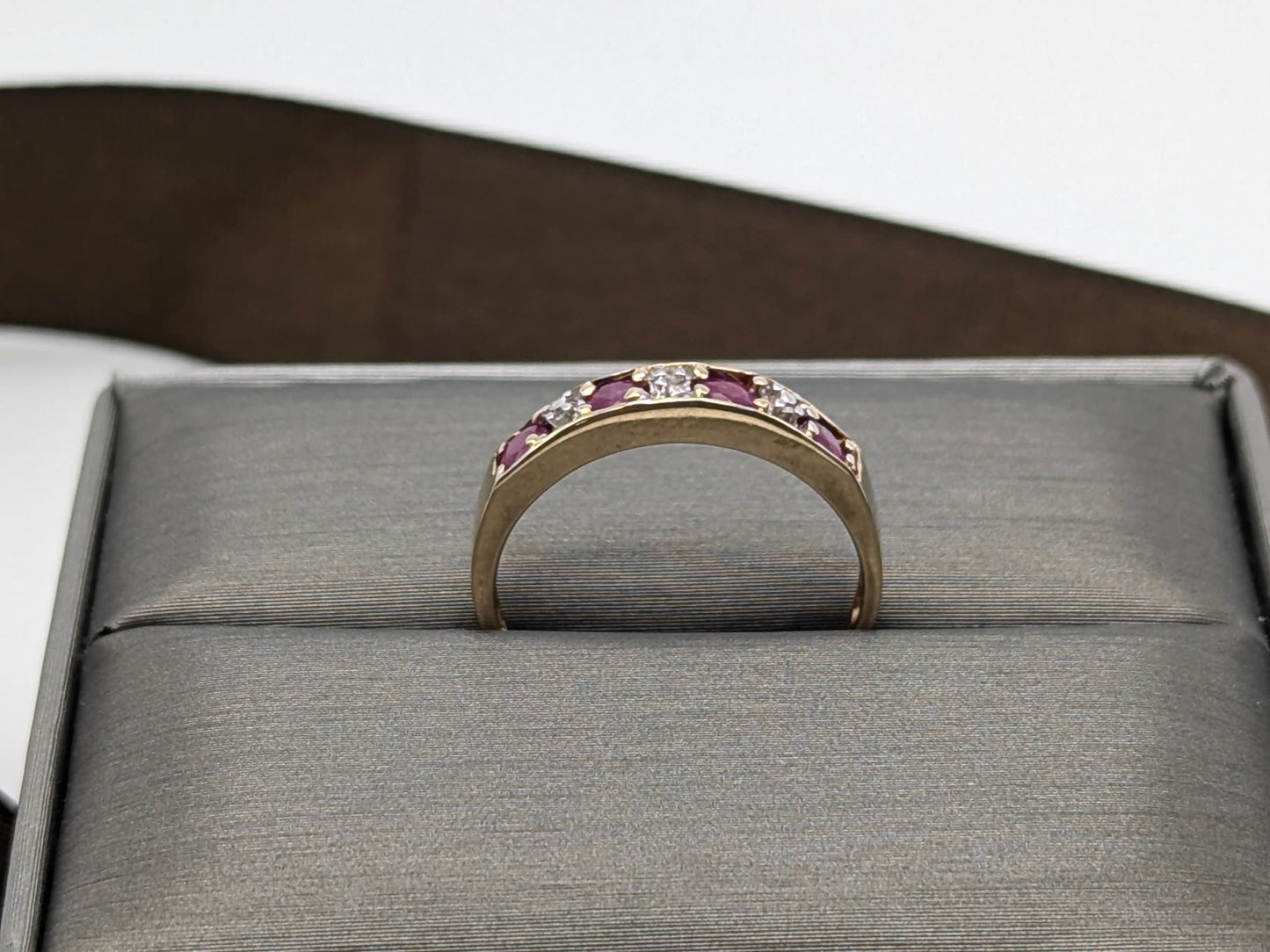 10k Yellow Gold Ruby and Diamond Channel Setting Ring. Wedding Ring.Promise Band