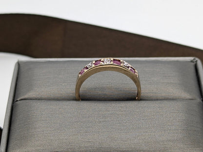 10k Yellow Gold Ruby and Diamond Channel Setting Ring. Wedding Ring.Promise Band