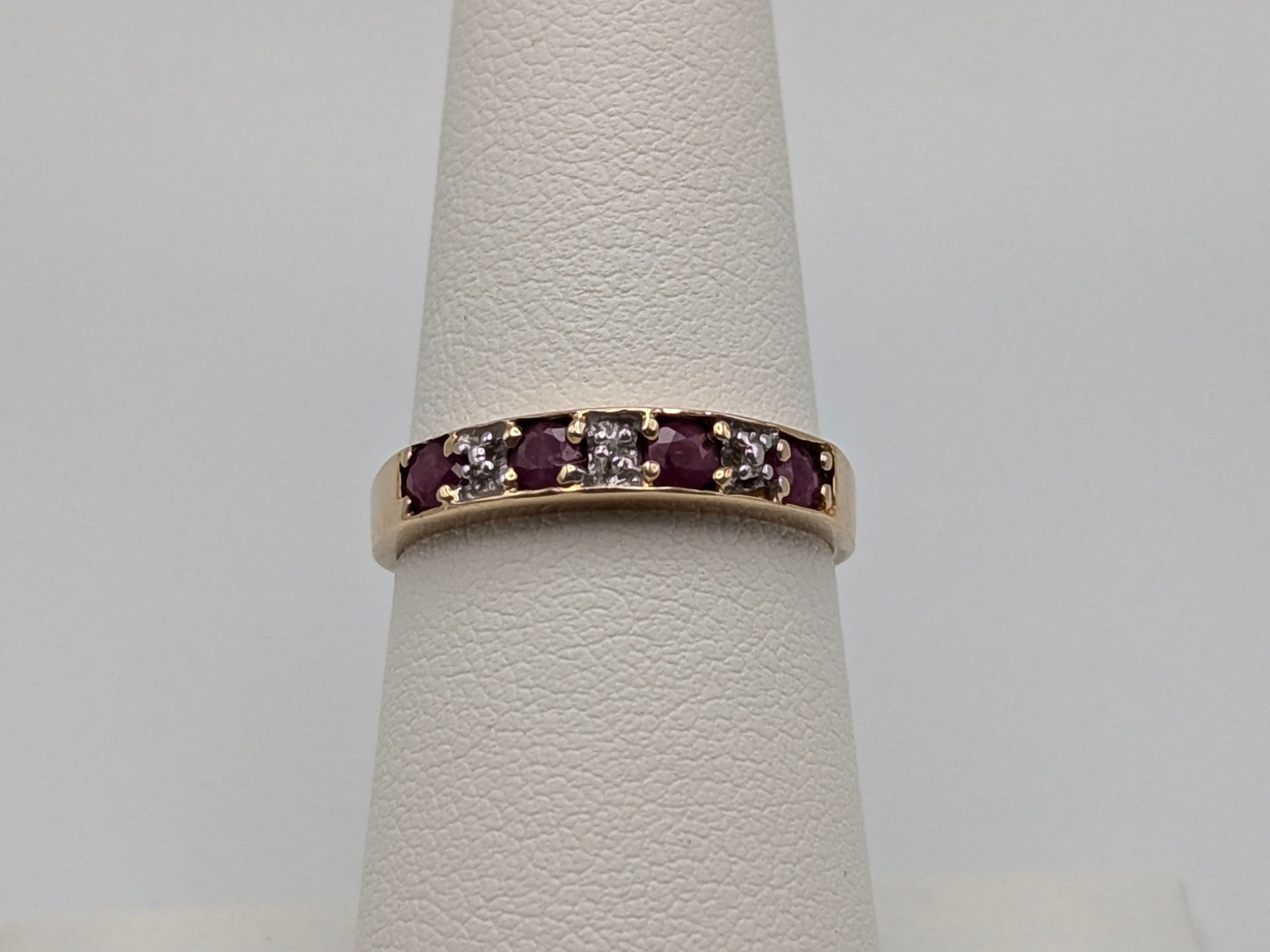 10k Yellow Gold Ruby and Diamond Channel Setting Ring. Wedding Ring.Promise Band