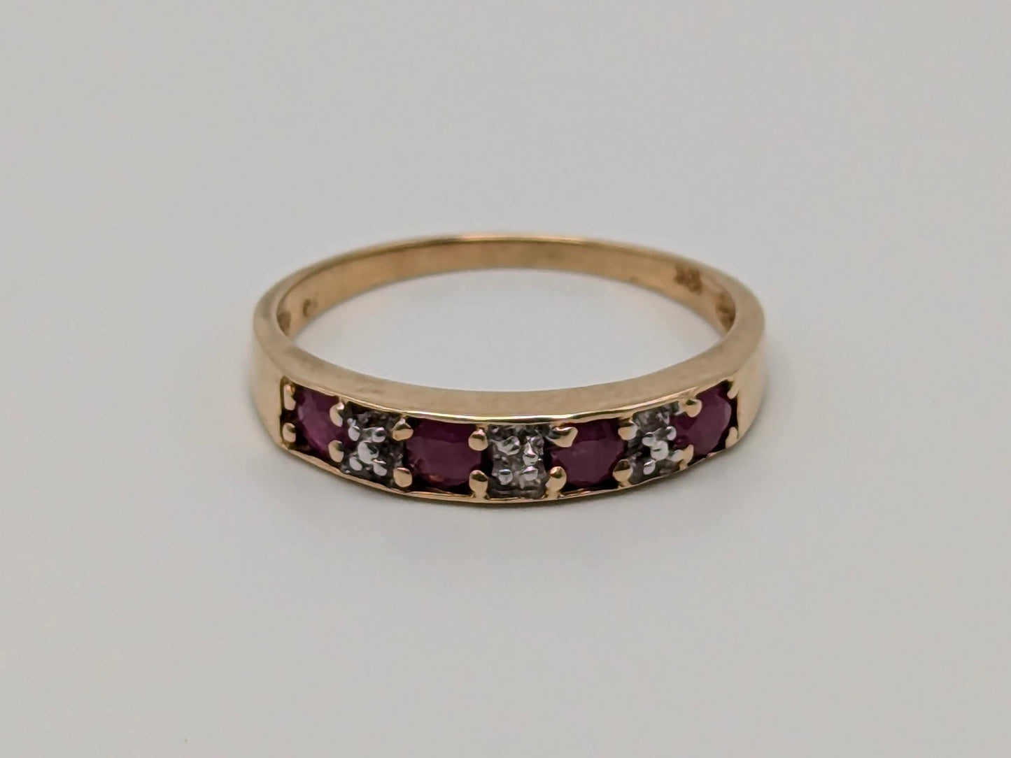 10k Yellow Gold Ruby and Diamond Channel Setting Ring. Wedding Ring.Promise Band