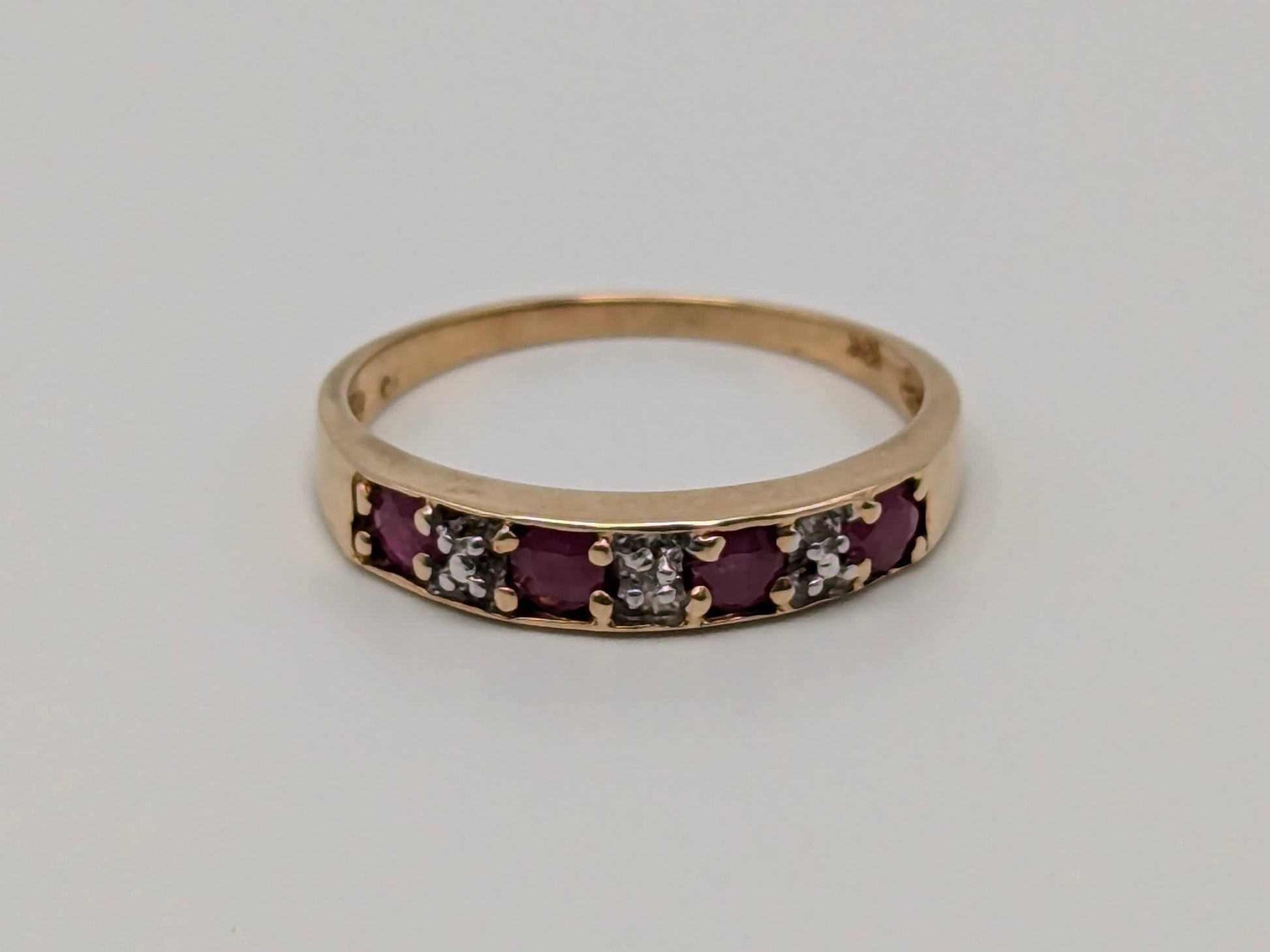 10k Yellow Gold Ruby and Diamond Channel Setting Ring. Wedding Ring.Promise Band