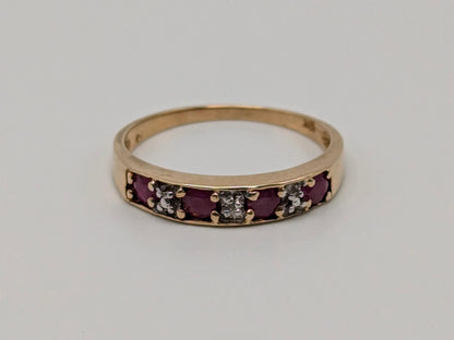 10k Yellow Gold Ruby and Diamond Channel Setting Ring. Wedding Ring.Promise Band