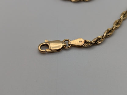14k Yellow Gold 2.5mm Twisted Rope 7" Bracelet Chain Classic Gold Rope Chain