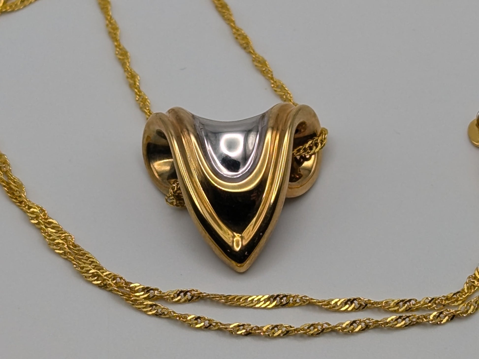 Large 14k Two-Tone Gold Modern Heart Infinity Shield Pendant + Complimentary 18k GF Necklace.