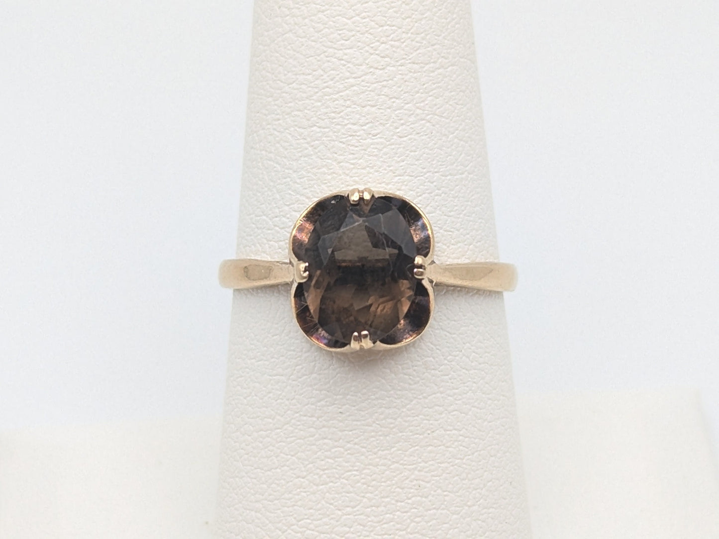 9k Designer England Gold Ring Chocolate Smoky Quartz Oval Statement Wedding Cocktail Ring