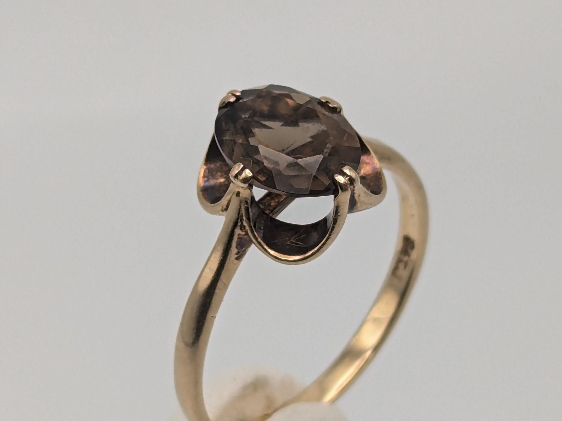 9k Designer England Gold Ring Chocolate Smoky Quartz Oval Statement Wedding Cocktail Ring