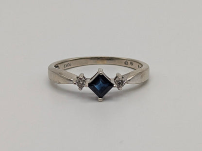 10k White Gold Sapphire Diamond Band Sapphire Solitare Promise Wedding Ring