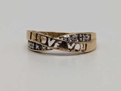 10k Yellow Gold "I Love You" Diamond Ring Anniversary Double Wedding promise Band.