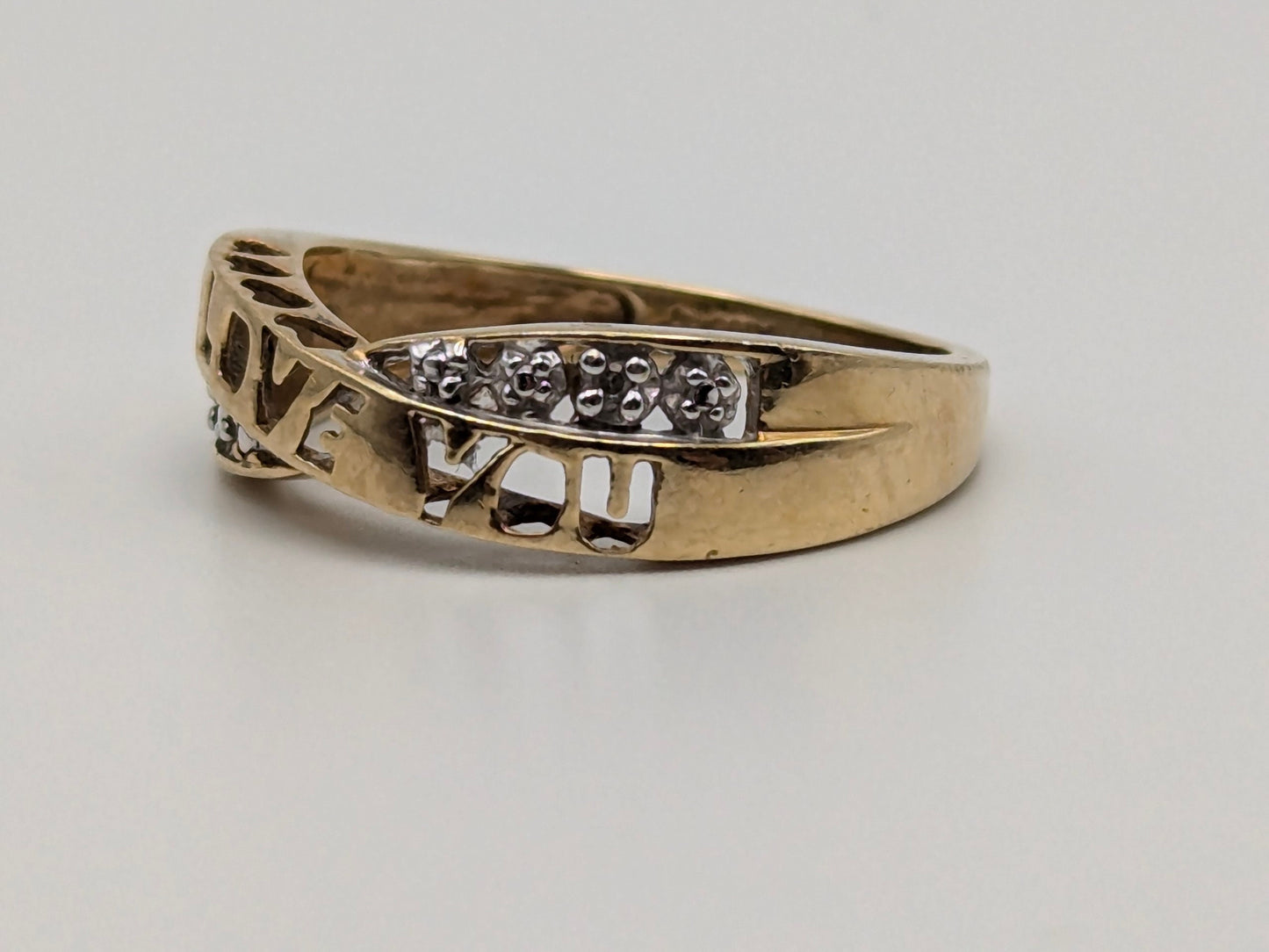 10k Yellow Gold "I Love You" Diamond Ring Anniversary Double Wedding promise Band.