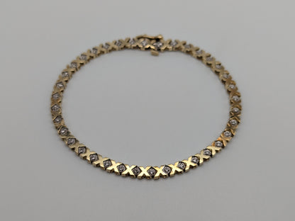 10k Solid Yellow Gold 6.2 gr XOXO Diamond Bracelet Diamond Tennis Bracelet 7.5"