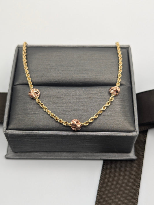 10k Yellow Gold Rose Flower Gold Wire Bead Chain Bracelet 7" Rope Bracelet