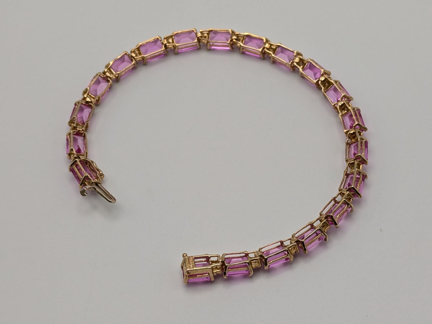 10kt Yellow Gold Pink Sapphire Diamond Tennis Bracelet 10.8 grams. Womens Sapphire Bracelet