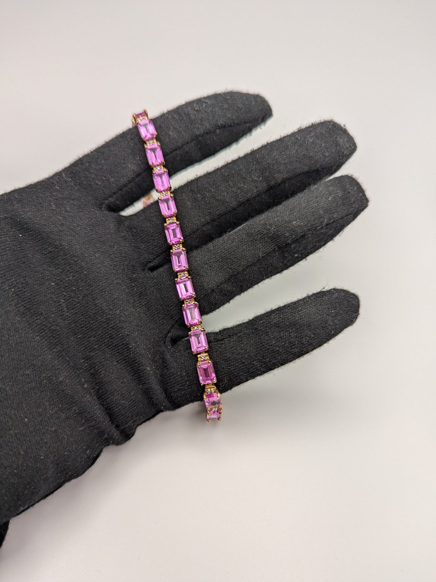 10kt Yellow Gold Pink Sapphire Diamond Tennis Bracelet 10.8 grams. Womens Sapphire Bracelet