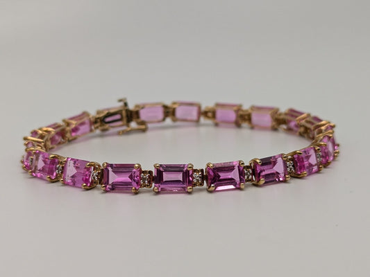 10kt Yellow Gold Pink Sapphire Diamond Tennis Bracelet 10.8 grams. Womens Sapphire Bracelet