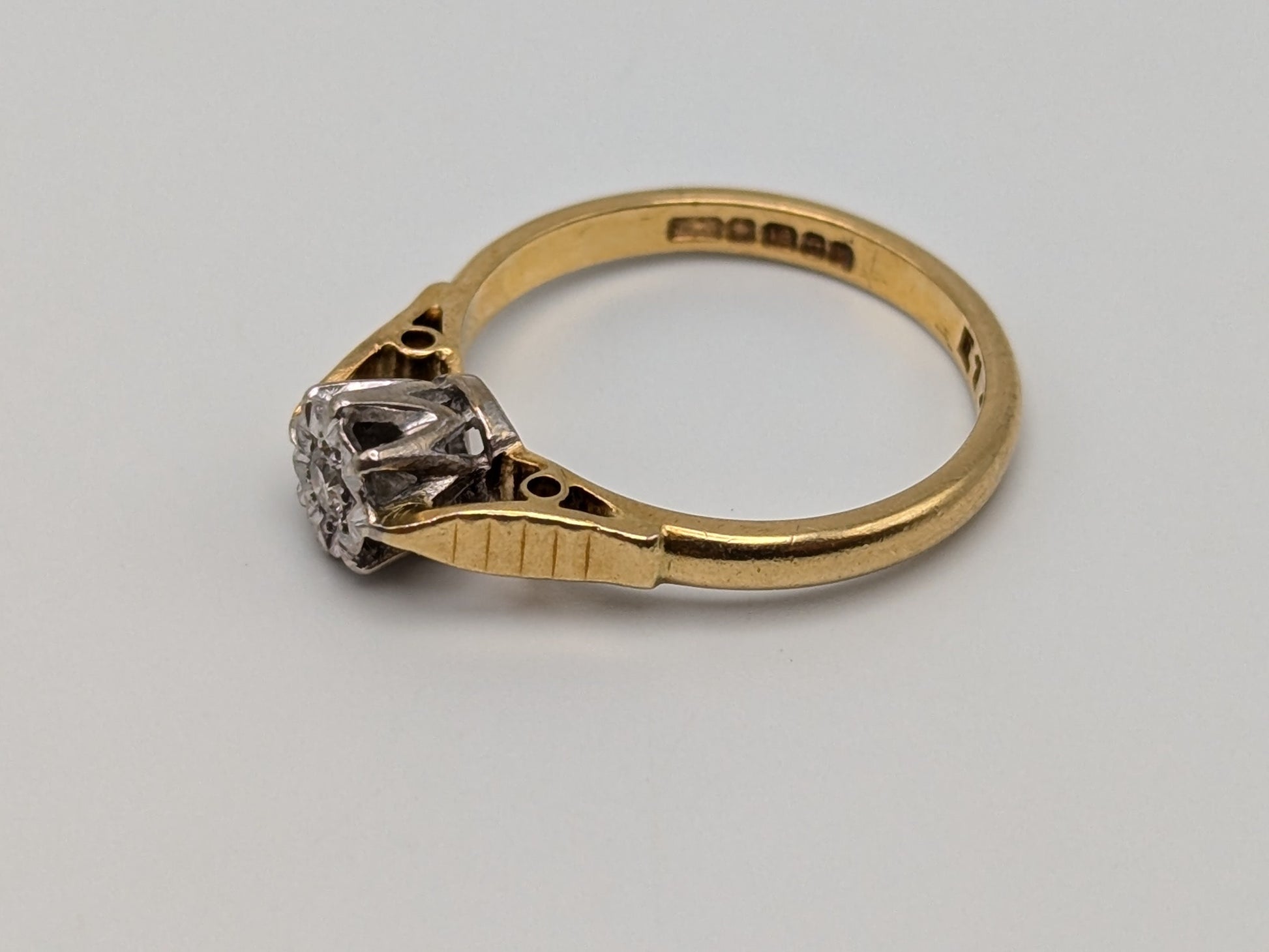 18k Edwardian UK Gold Cathedral Diamond Engagement Wedding Ring Diamond Solitaire England