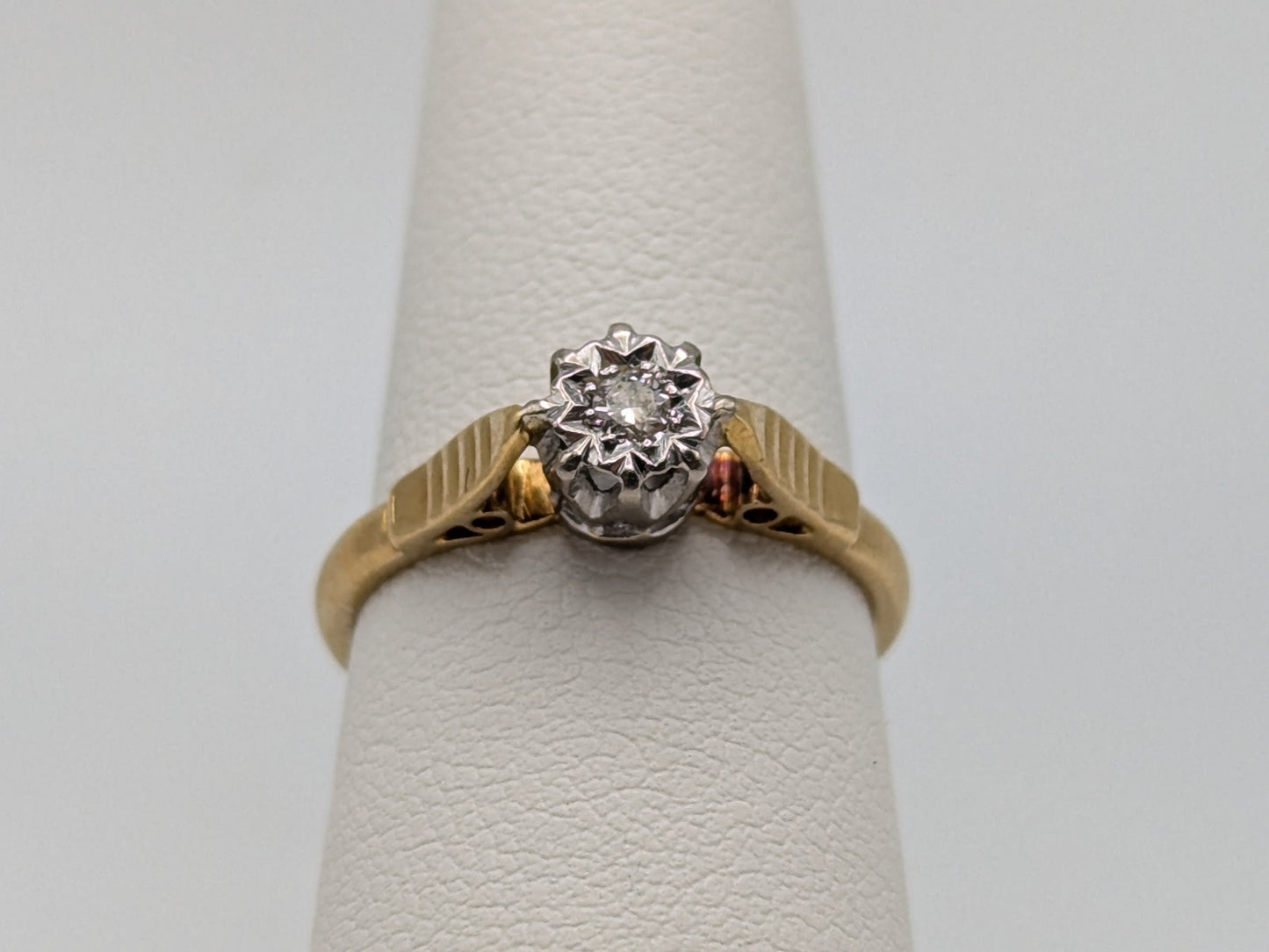 18k Edwardian UK Gold Cathedral Diamond Engagement Wedding Ring Diamond Solitaire England