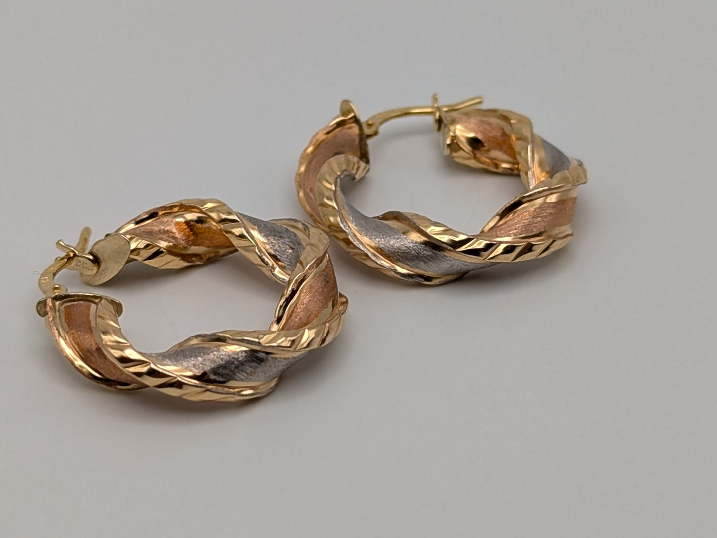 Large 10k Italy Trio Gold Twist Hoop Earrings Rose Gold Multi Color Hoops