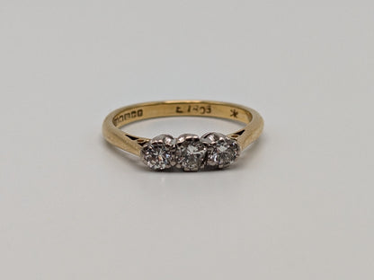 Art Deco 18k England Gold Cathedral Triple .5ct Diamond Engagement Wedding Ring Three Stone Ring 1/2ct