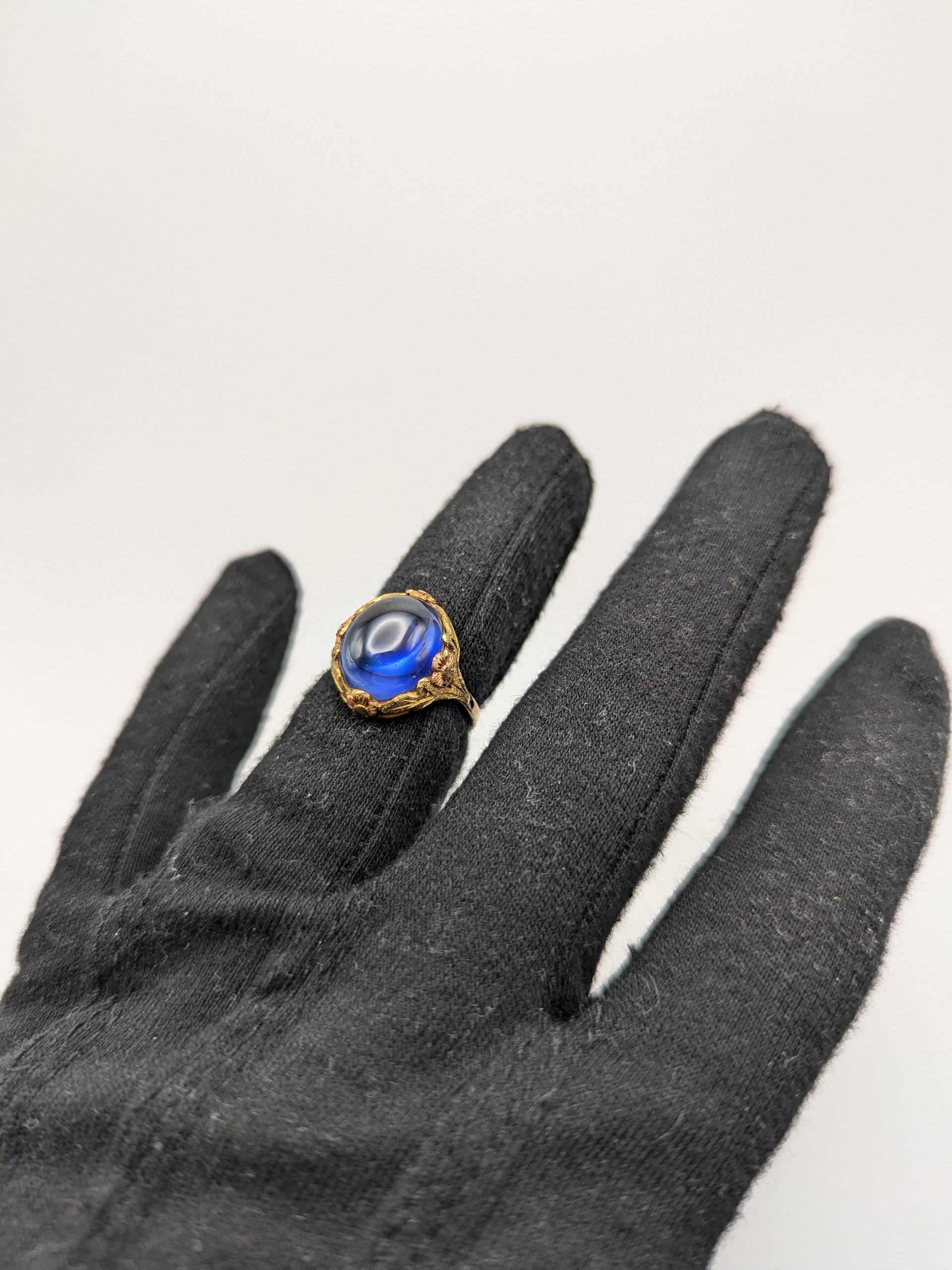 14k Vintage Yellow Gold Blue Sapphire Cabochon Ring Vintage Filigree Cabochon Cocktail Ring