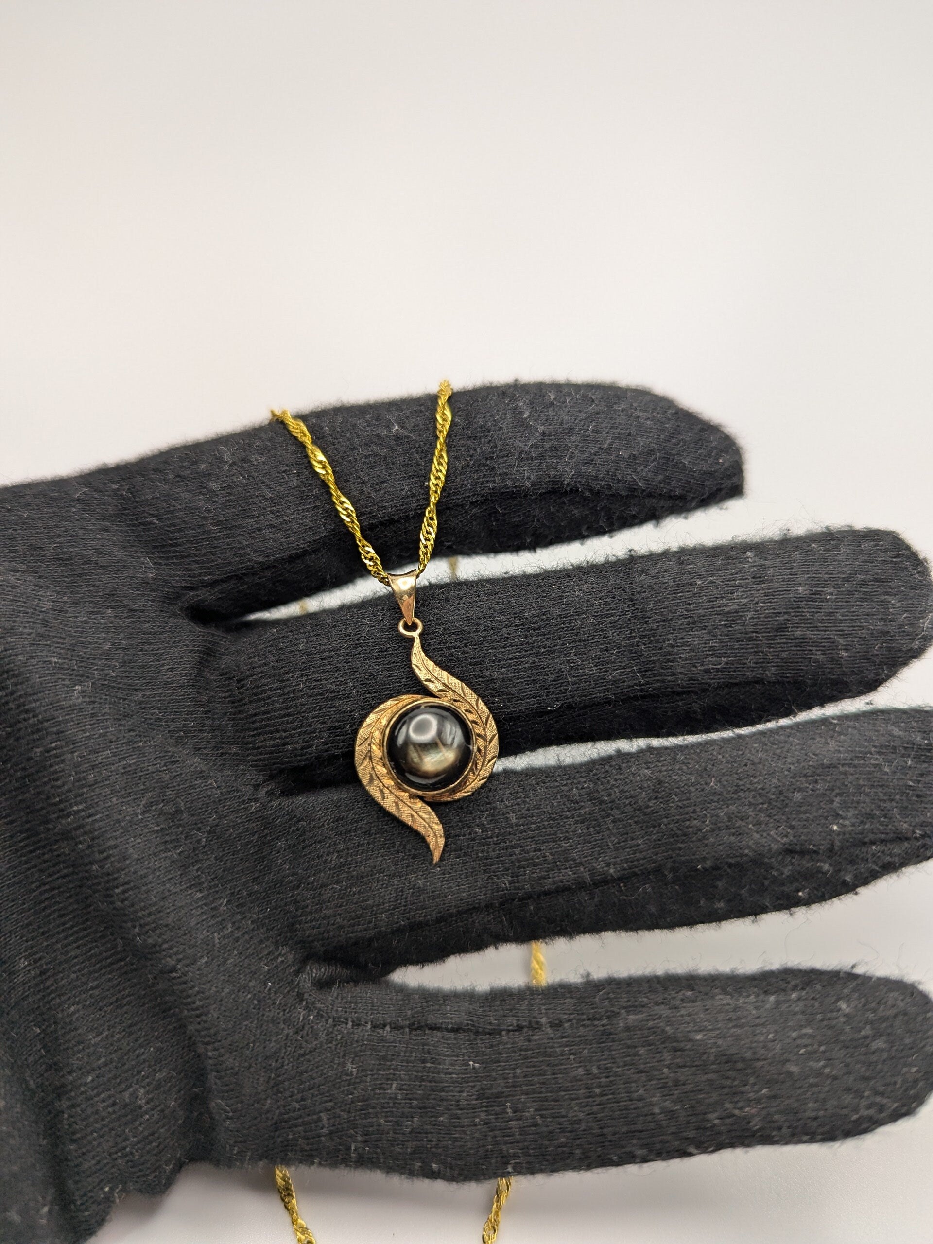 10k Gold Black Star Natural Sapphire Cabochon Pendant Necklace + Complim 18k GF 18" necklace