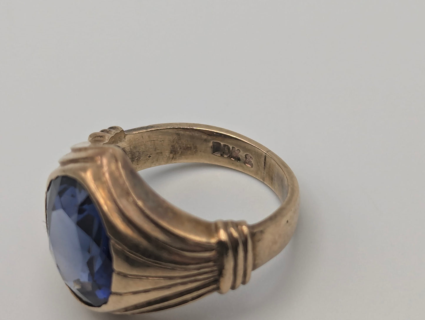 10k Yellow Gold 6gr Solitare Blue Sapphire Band Signet Pinky Ring Wedding Band