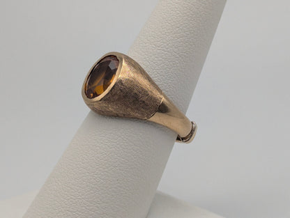 10k Yellow Gold Large Solitare Yellow Sapphire Cabochon Adjust Band Signet Ring