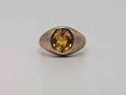 10k Yellow Gold Large Solitare Yellow Sapphire Cabochon Adjust Band Signet Ring