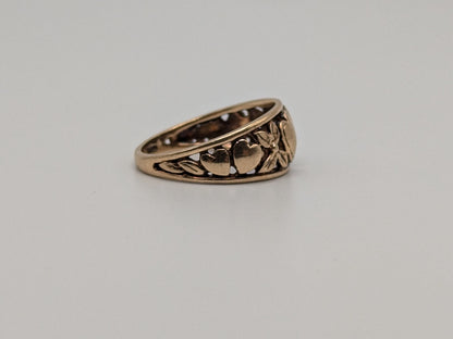 10k Yellow Gold Double Heart Ring Hearts Flowers Gold Band Promise Ring