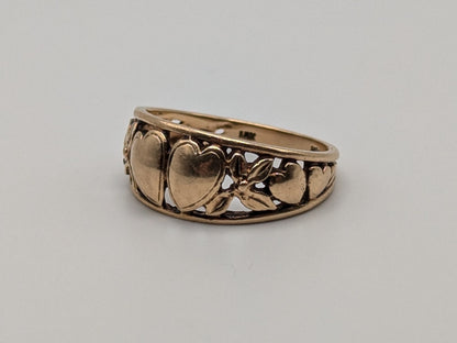 10k Yellow Gold Double Heart Ring Hearts Flowers Gold Band Promise Ring