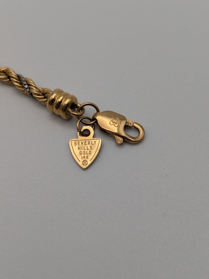 Specialty 14k Gold Beverly Hills Two-Tone Silk Rope Bracelet. 14k Gold Twist Bracelet 7"