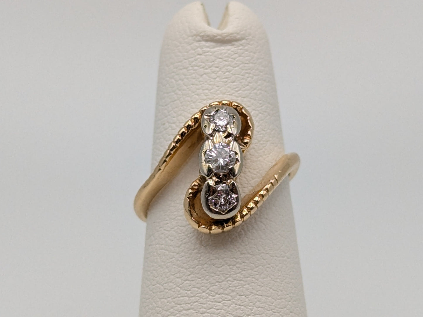 14k Yellow Gold Triple .3ct Diamond Ring. 14k Bypass Setting Diamond Band. Engagement Ring.