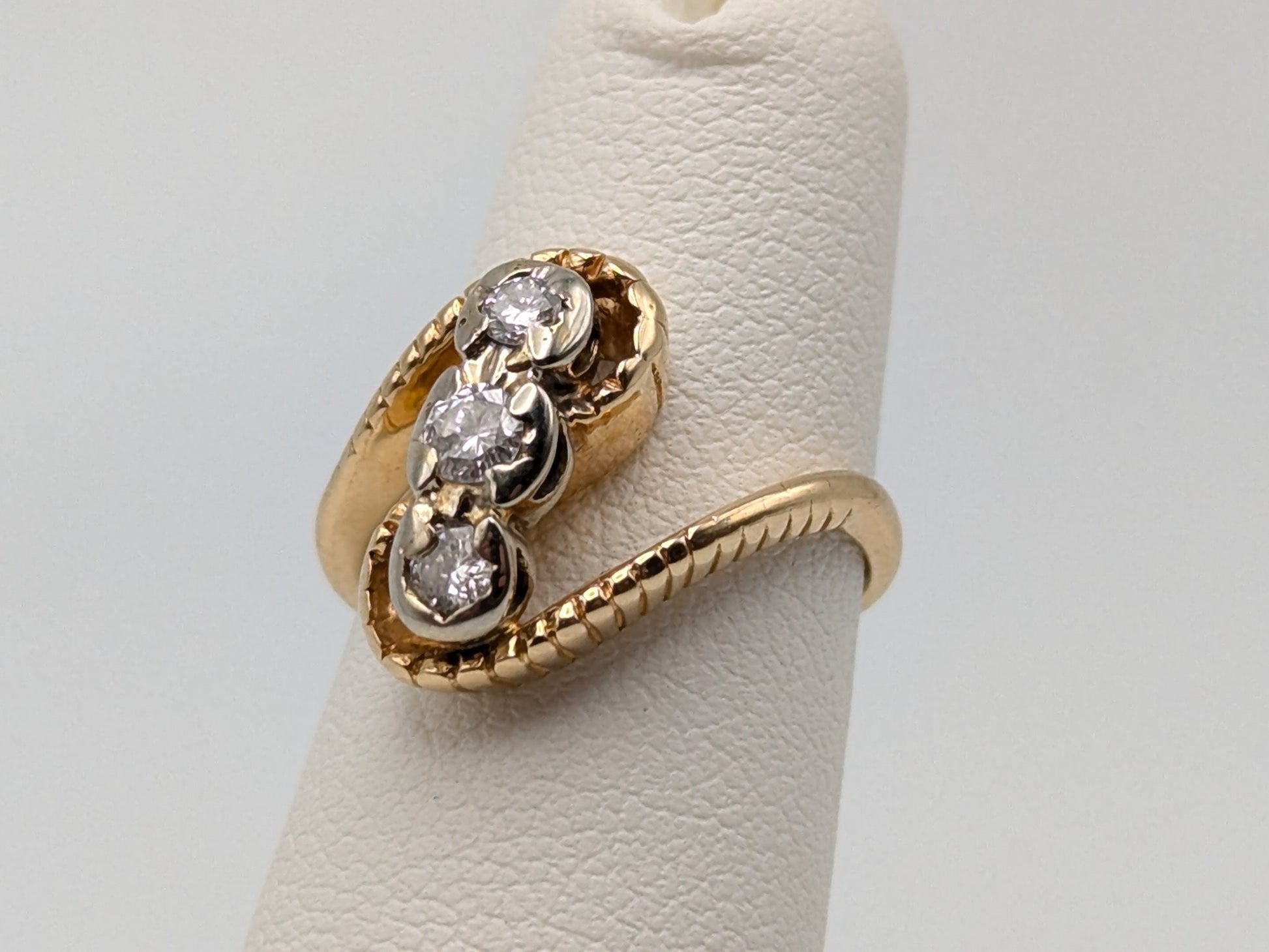 14k Yellow Gold Triple .3ct Diamond Ring. 14k Bypass Setting Diamond Band. Engagement Ring.