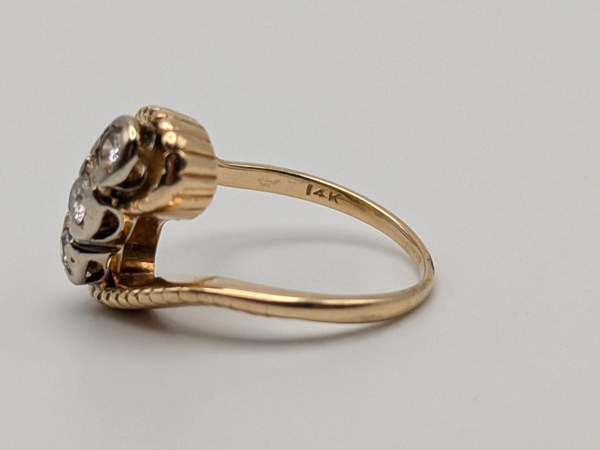 14k Yellow Gold Triple .3ct Diamond Ring. 14k Bypass Setting Diamond Band. Engagement Ring.