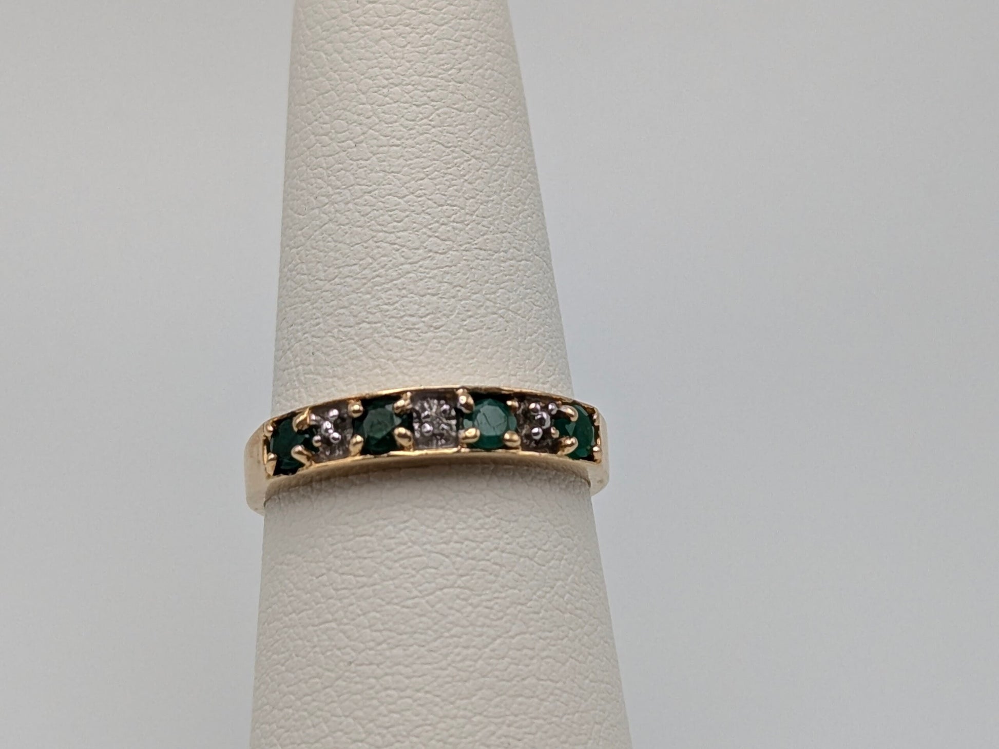 10k Yellow Gold Green Emerald and Diamond Channel Setting Ring. Wedding Ring.Promise Band