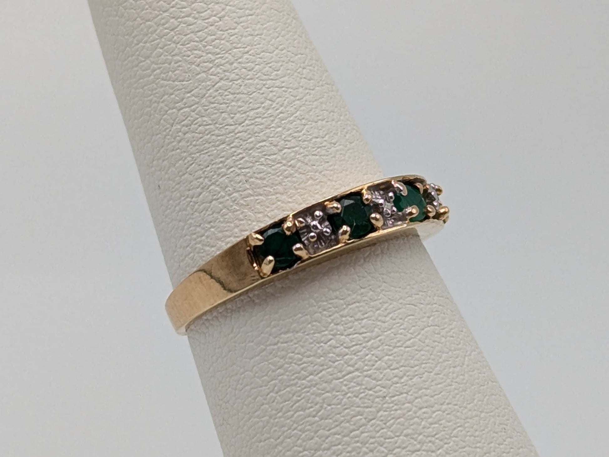 10k Yellow Gold Green Emerald and Diamond Channel Setting Ring. Wedding Ring.Promise Band