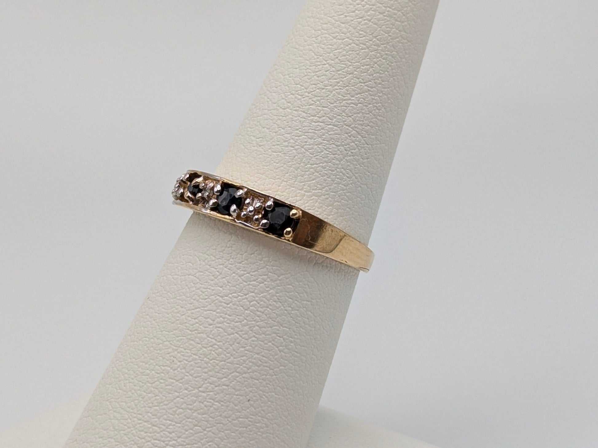 10k Yellow Gold Blue Sapphire Diamond Channel Setting Ring. Wedding Ring.Promise Band