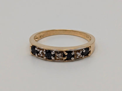 10k Yellow Gold Blue Sapphire Diamond Channel Setting Ring. Wedding Ring.Promise Band