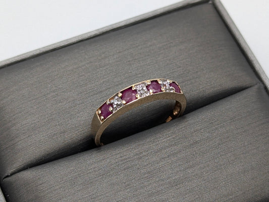 10k Yellow Gold Ruby and Diamond Channel Setting Ring. Wedding Ring.Promise Band