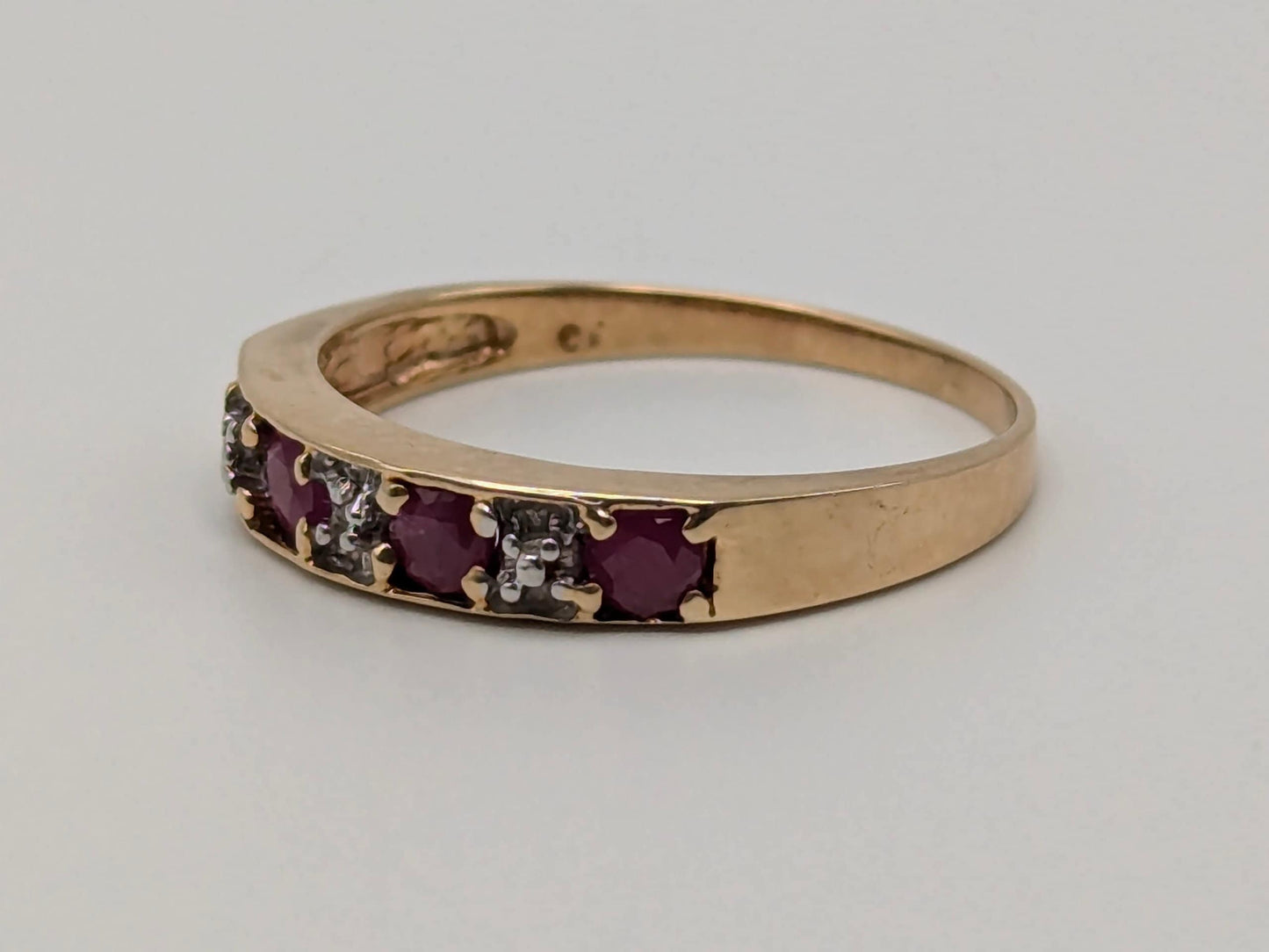 10k Yellow Gold Ruby and Diamond Channel Setting Ring. Wedding Ring.Promise Band