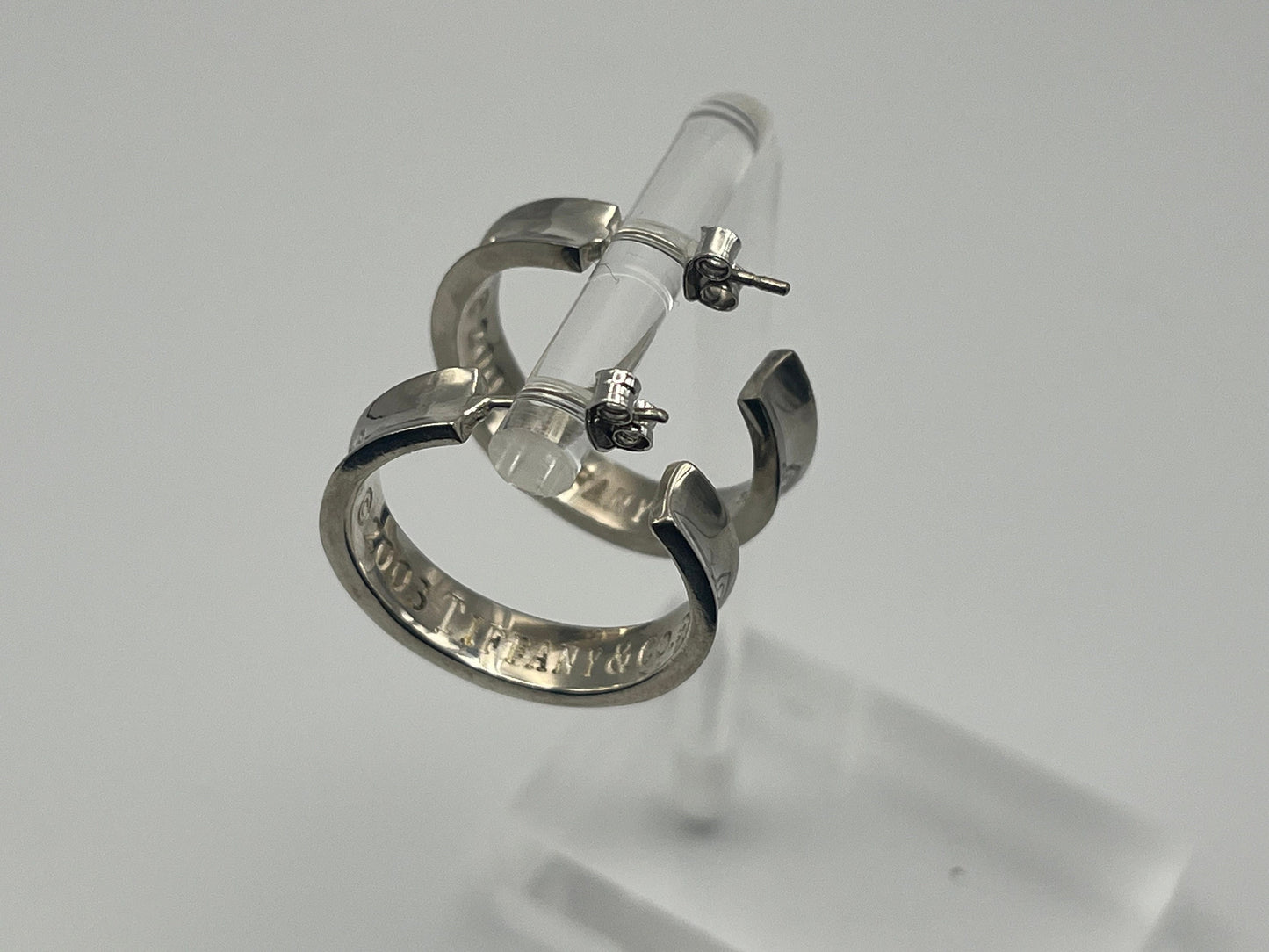 Large Tiffany & Co. Sterling Silver 925 Hoop Huggie Earrings Silver T Co Hoops