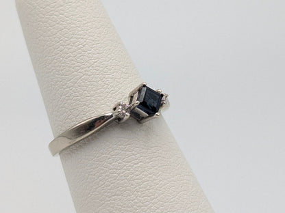 10k White Gold Sapphire Diamond Band Sapphire Solitare Promise Wedding Ring